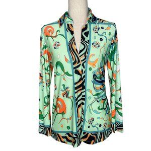 JULIAN CHANG Anderson Collared V-Neck Statement Top in Virgo Sz M EUC